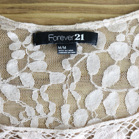 2/$7 ♦️Forever 21 Cream/Blush Lace Top - Picture 3 of 4